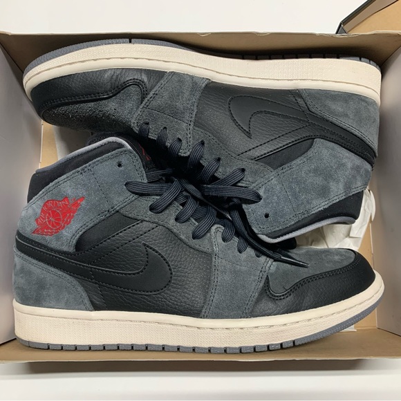 Jordan 1 Retro Mid Black Gym Red Anthracite Mens 9 - Picture 5 of 14